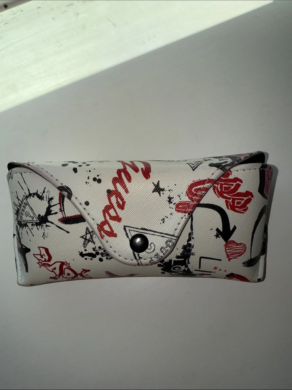 GUESS White Graphic Sunglasses Case with Red & Black Accents